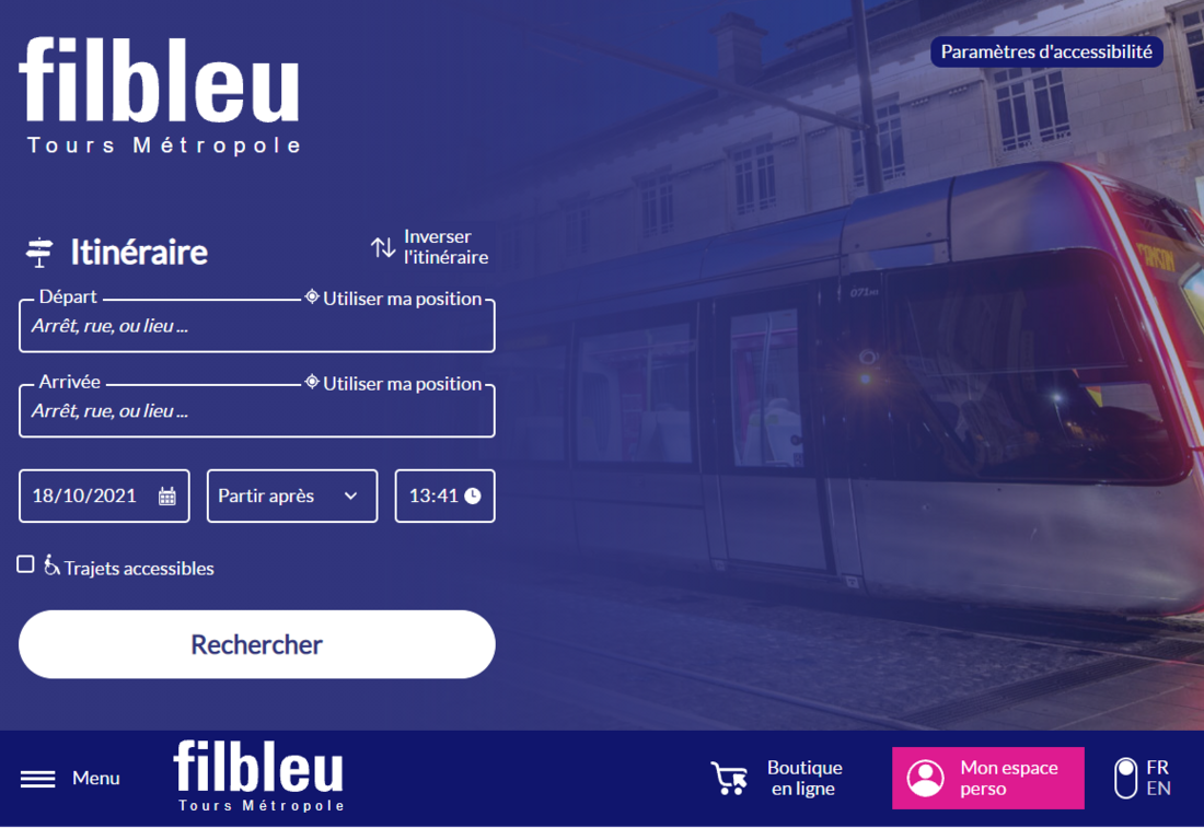 Page d'accueil du site internet Fil Bleu