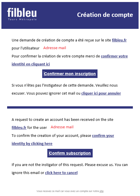 [Translate to English:] mail de confirmation de création d'un espace perso